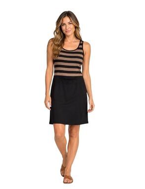 Banana Republic Women's Black & Tan Cotton/Poly Striped Knit Sleeveless Scoop Ne